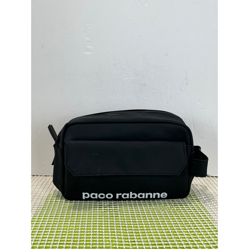 Paco Rabanne Black Toiletry Bag Travel D opp Kit Makeup Case Dual Zip Logo GOOD